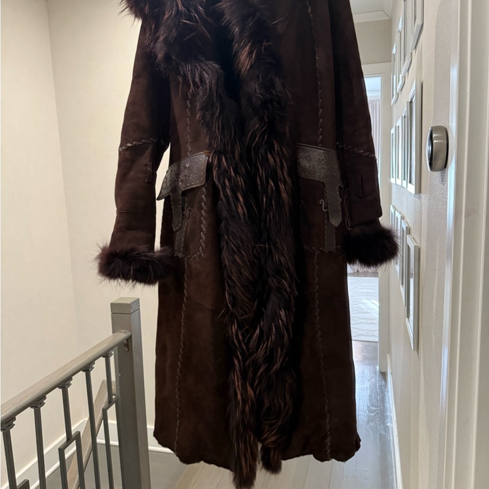 Luxurious Brown Fur-Trimmed Women's Coat